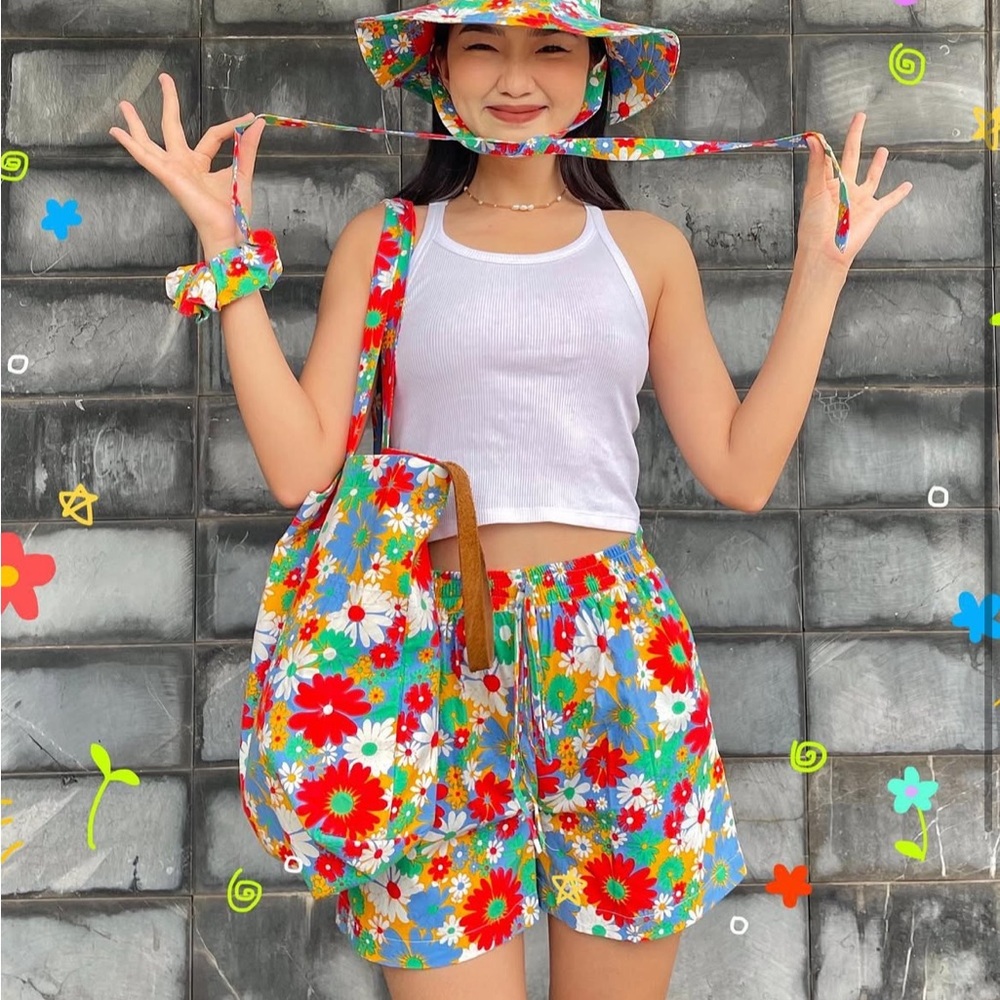 Happyland HNC Handmade Colorful Floral High Waist Women's Shorts